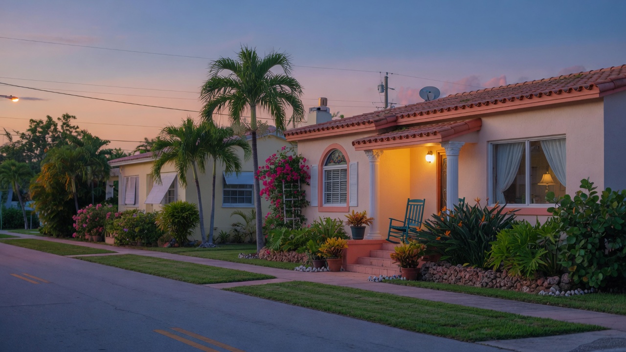 A Miami home at dusk