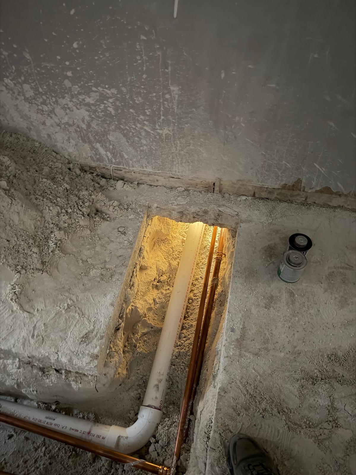 Drain and copper in a slab